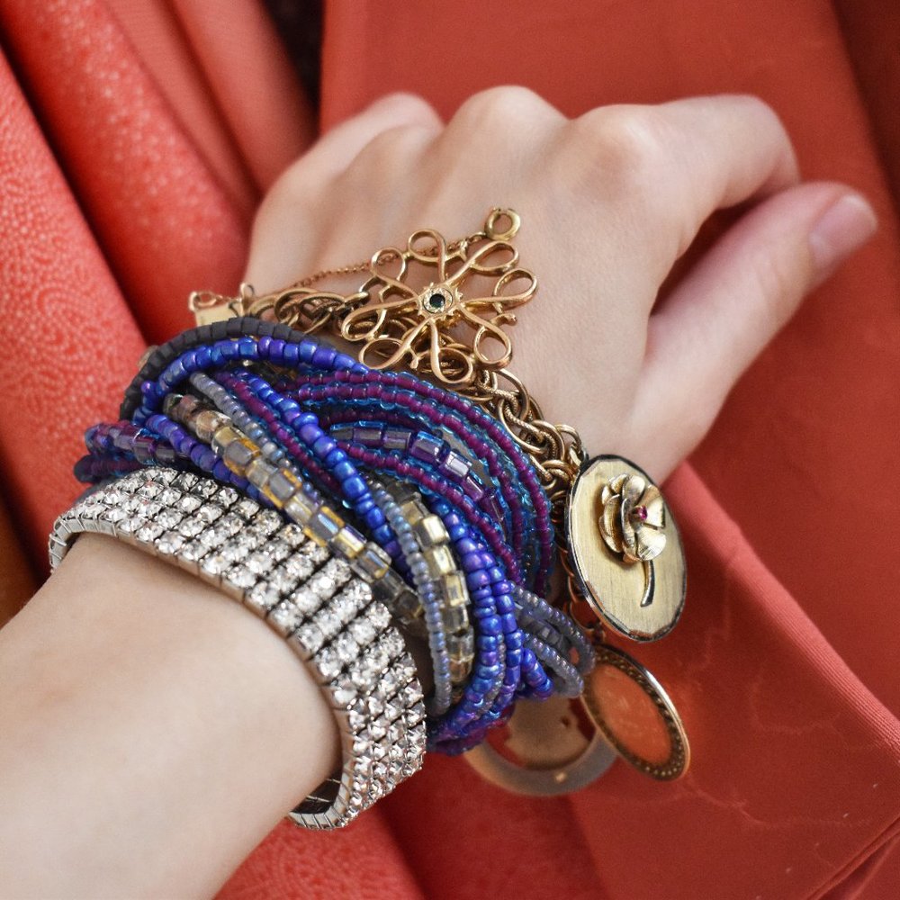 Super chunky purple bracelet, statement wide seed bead bracelet